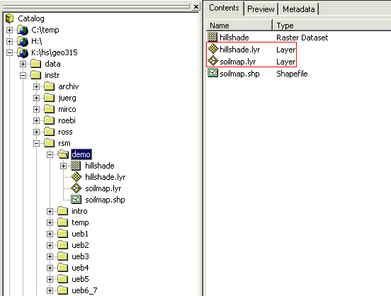 Layer-Dateien und Datens&auml;tze in ArcCatalog