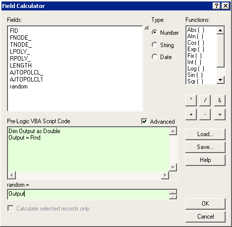 Generierung eines Zufallszahlenattributs im ArcMap-Field Calculator